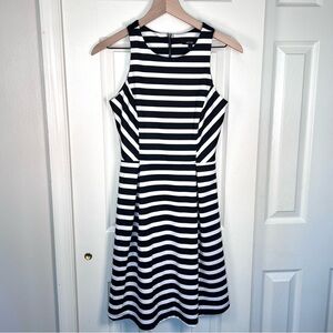Apt. 9 Striped Sleeveless Black and White A-Line Midi Dress with Pleats